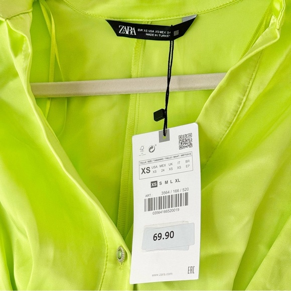 🍋🟩 NWT ZARA SATIN LIME CORSET EFFECT PLEATED SHIRT DRESS - Picture 8 of 10